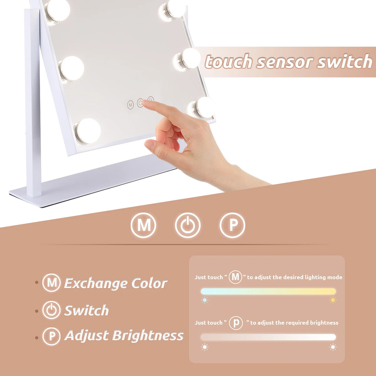 Hollywood Vanity Makeup Mirror with Lights 12 Dimmable Bulbs LED Lighted 360 Rotation 3 Color Mode Smart Touch Control Mirrors