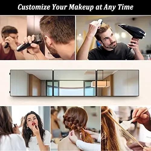 3 Way Mirror with Tri-Color Light, Men's Self Haircut Mirror and Women's Makeup Mirror for Couples, Barber Mirror with Lights