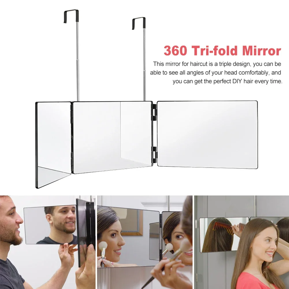 3 Way Mirror with Tri-Color Light, Men's Self Haircut Mirror and Women's Makeup Mirror for Couples, Barber Mirror with Lights