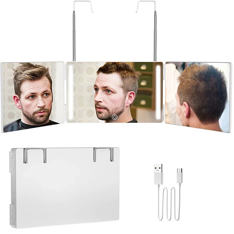 3 Way Mirror with Tri-Color Light, Men's Self Haircut Mirror and Women's Makeup Mirror for Couples, Barber Mirror with Lights