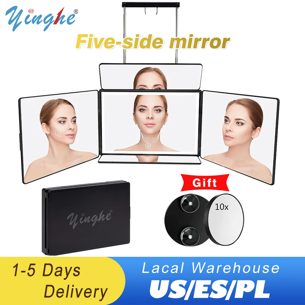 Trifold Self Haircut Mirror Rechargeable with Height Adjustable 3 Way Mirror for Self Hair Cutting 360 Mirror with LED Lights