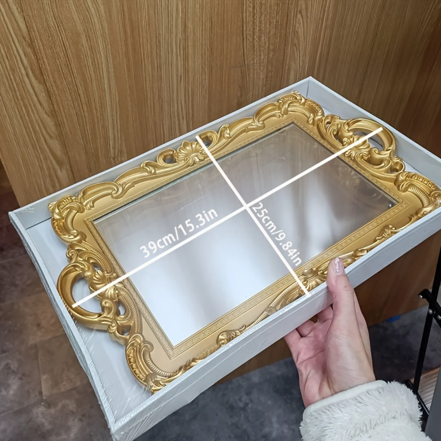 1pc Vintage Decorative Mirror Tray, Portable Mirror Tray With Handle, Jewelry Dresser Organizer Tray, Cosmetics Makeup  Organize