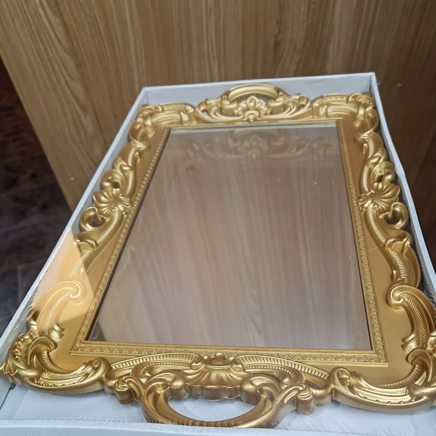 1pc Vintage Decorative Mirror Tray, Portable Mirror Tray With Handle, Jewelry Dresser Organizer Tray, Cosmetics Makeup  Organize