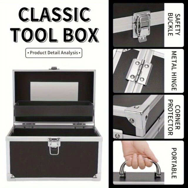 Outdoor Makeup Box Organizer w/ Mirror & Lock - Portable Travel Case for Jewelry & Tools - Gifts for Women & Girls - Image 4
