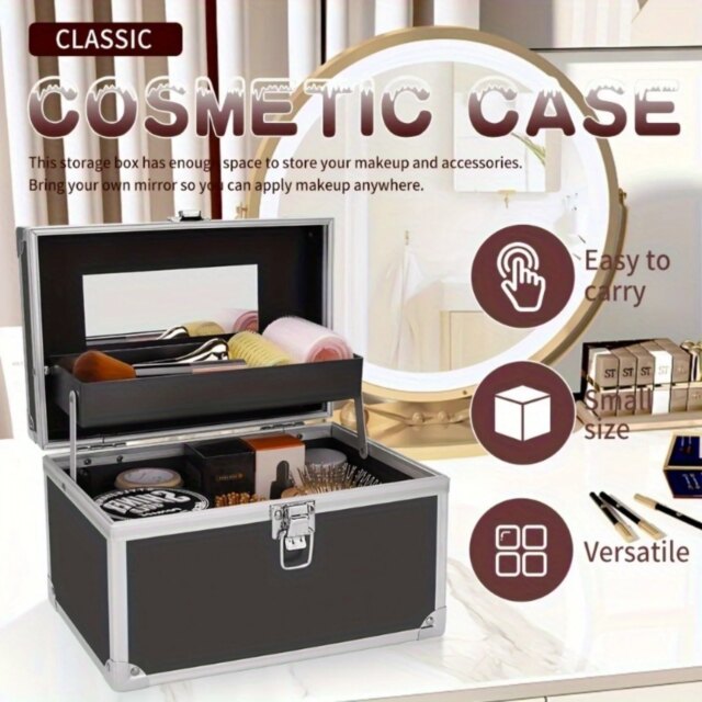 Outdoor Makeup Box Organizer w/ Mirror & Lock - Portable Travel Case for Jewelry & Tools - Gifts for Women & Girls - Image 6