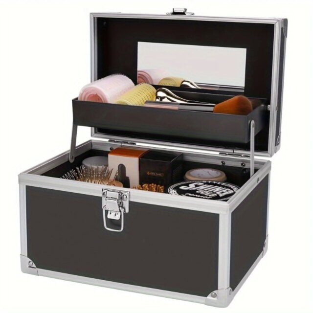 Outdoor Makeup Box Organizer w/ Mirror & Lock - Portable Travel Case for Jewelry & Tools - Gifts for Women & Girls - Image 2