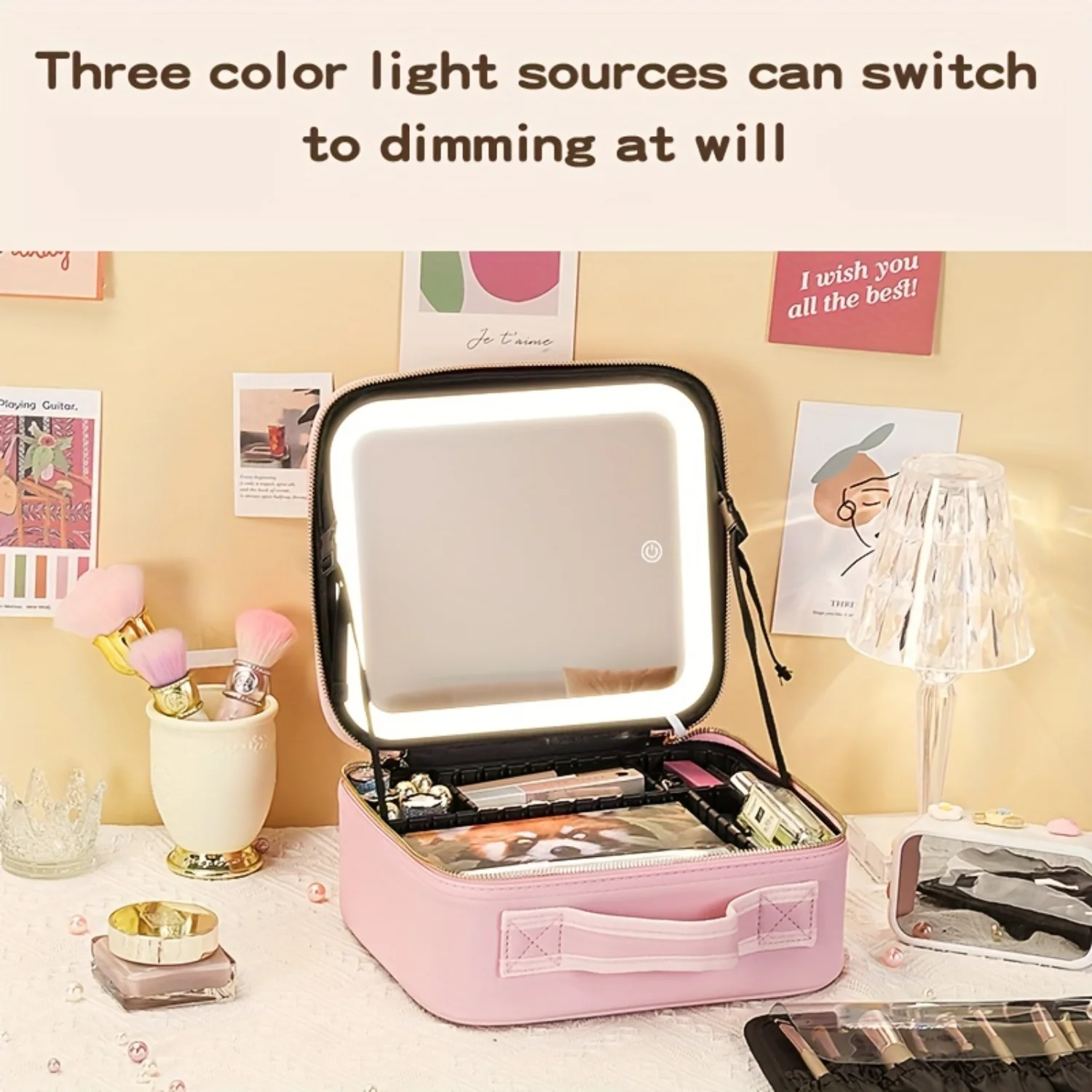 Portable Makeup Bag with Mirror and Light for Travel - Cosmetic Organizer