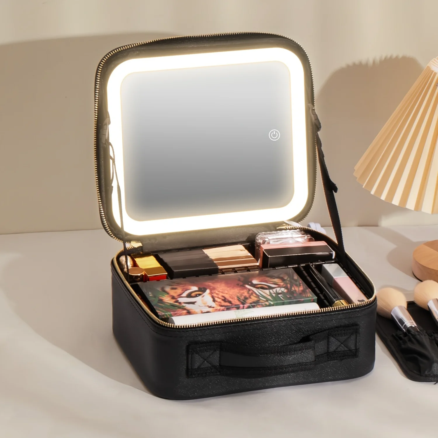 Portable Makeup Bag with Mirror and Light for Travel - Cosmetic Organizer