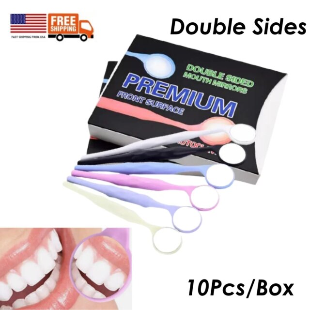 10pcs/Box Dental Mouth Mirror Oral Double Sides Surface Exam Mirrors Reflector Plastic Handle Odontoscope Oral Tooth Whitening