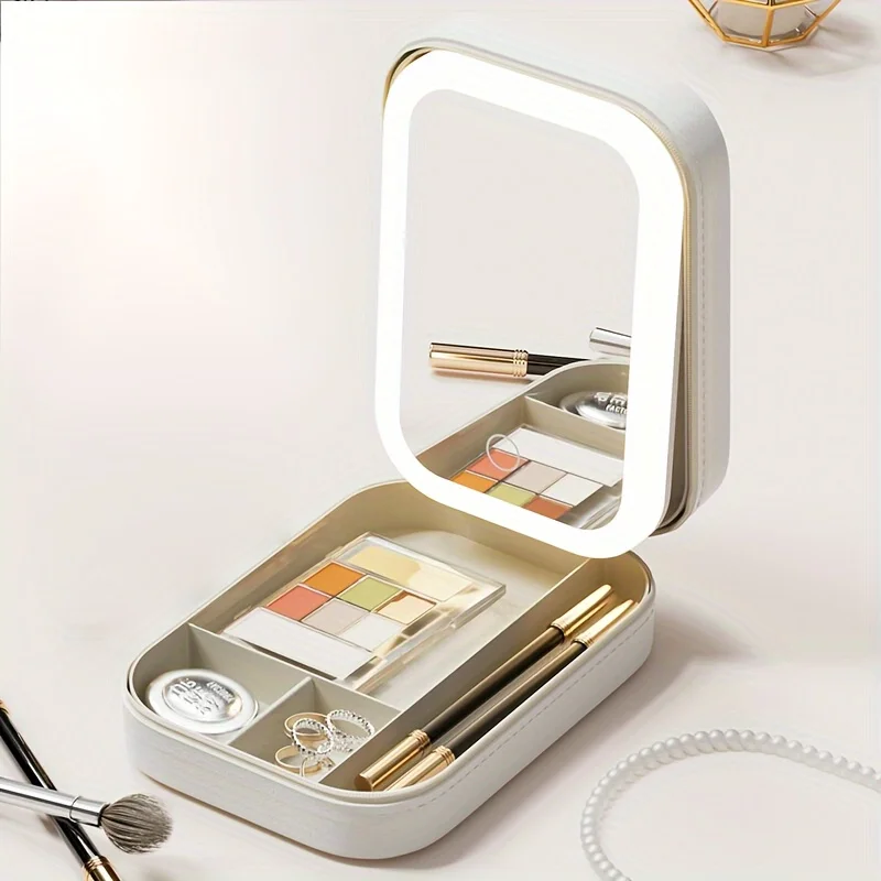 Travel Makeup Bag With LED Lights, Mirror, Large Capacity Cosmetics  Box, Portable Makeup Travel Box, Makeup Mirror, Makeup Acce