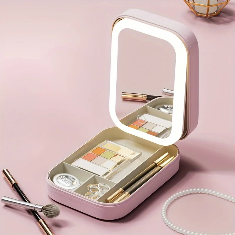 Travel Makeup Bag With LED Lights, Mirror, Large Capacity Cosmetics  Box, Portable Makeup Travel Box, Makeup Mirror, Makeup Acce