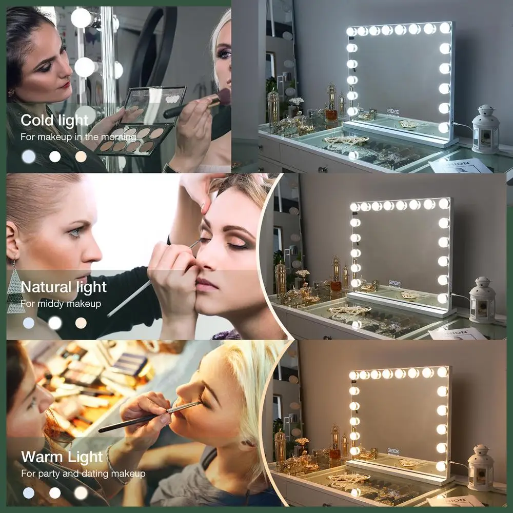 FENCHILIN Vanity Mirror for Makeup with Speaker Extra Large Hollywood Lighted Mirror with 18 Dimming LED Bulbs Smart Tabletop