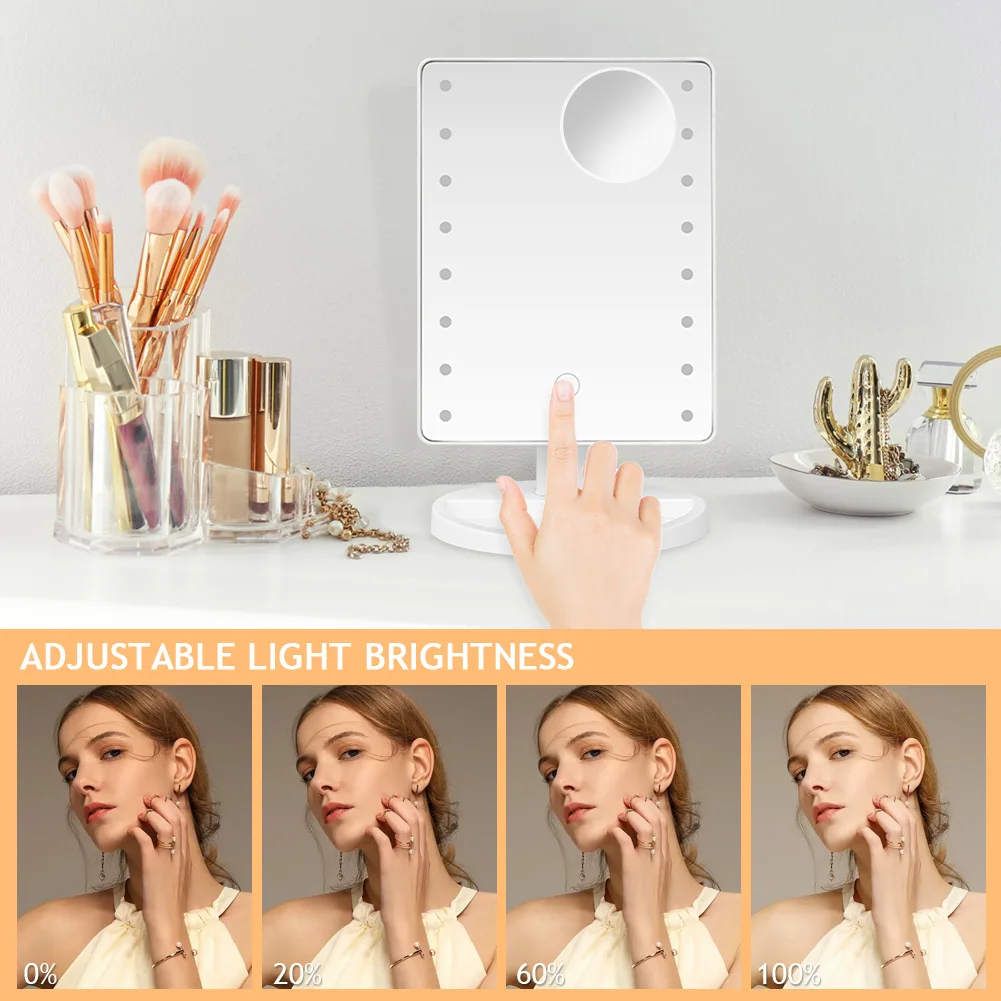 LED Makeup Mirror Touch Screen Cosmetic Mirror 180 Degree Rotatable Countertop Mirror Adjustable Vanity Mirror for Make Up