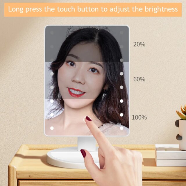 LED Makeup Mirror Touch Screen Cosmetic Mirror 180 Degree Rotatable Countertop Mirror Adjustable Vanity Mirror for Make Up - Image 3