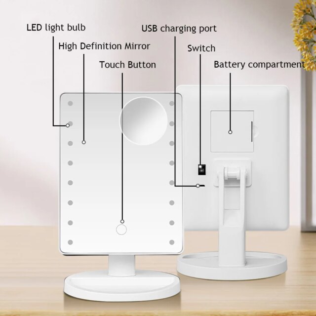 LED Makeup Mirror Touch Screen Cosmetic Mirror 180 Degree Rotatable Countertop Mirror Adjustable Vanity Mirror for Make Up - Image 5