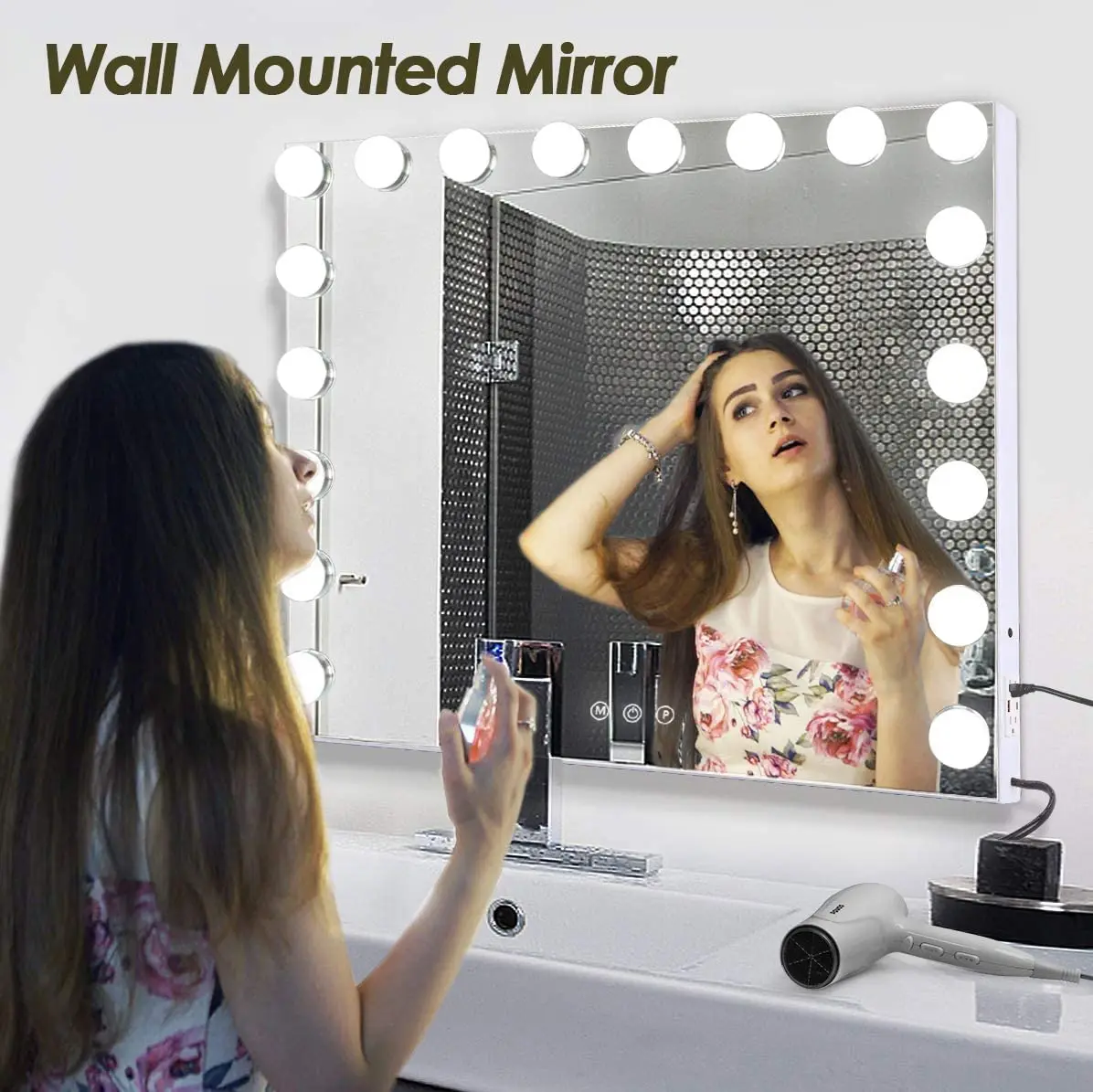 Large Hollywood Makeup Mirror 18 LED Bulbs Vanity Mirror with Protective Power Outlet USB Charging Port 3 Color Lighting Modes