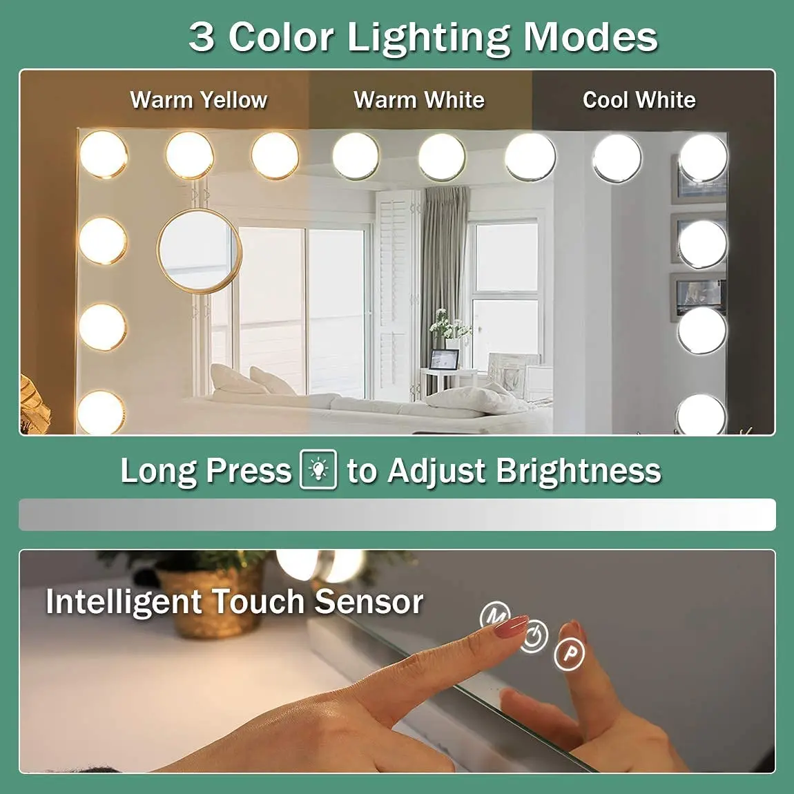 Large Hollywood Makeup Mirror 18 LED Bulbs Vanity Mirror with Protective Power Outlet USB Charging Port 3 Color Lighting Modes