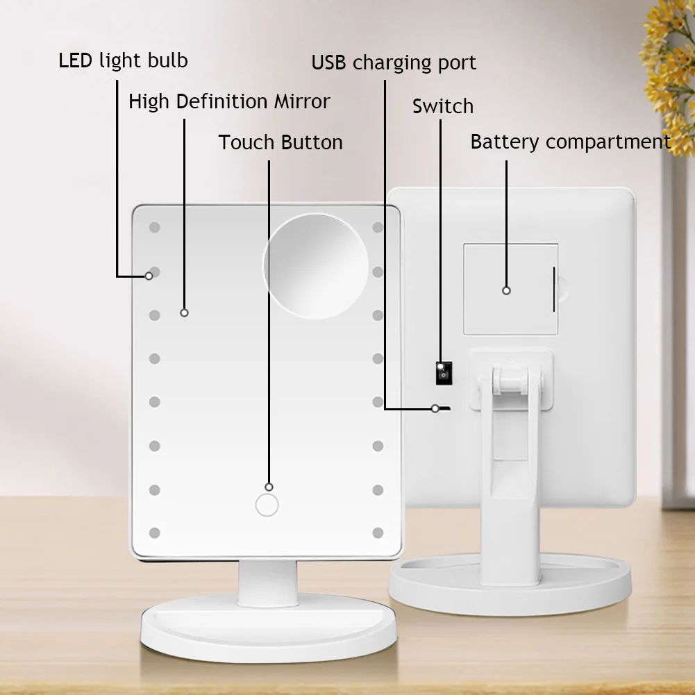 LED Makeup Mirror Lighted Up Tabletop Mirror with Magnifying Mirror Countertop Mirror Adjustable Vanity Mirror for Make Up