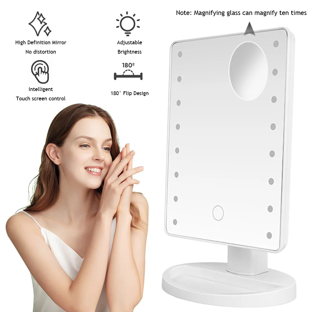 LED Makeup Mirror Lighted Up Tabletop Mirror with Magnifying Mirror Countertop Mirror Adjustable Vanity Mirror for Make Up