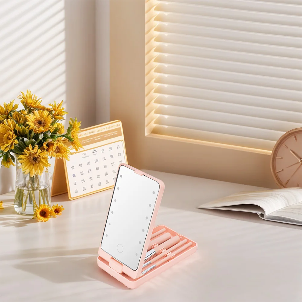 Makeup Mirror with Light Light Up Travel Mirror Multifunctional Mini Handheld Mirror Portable Desktop Mirror Travel Essentials