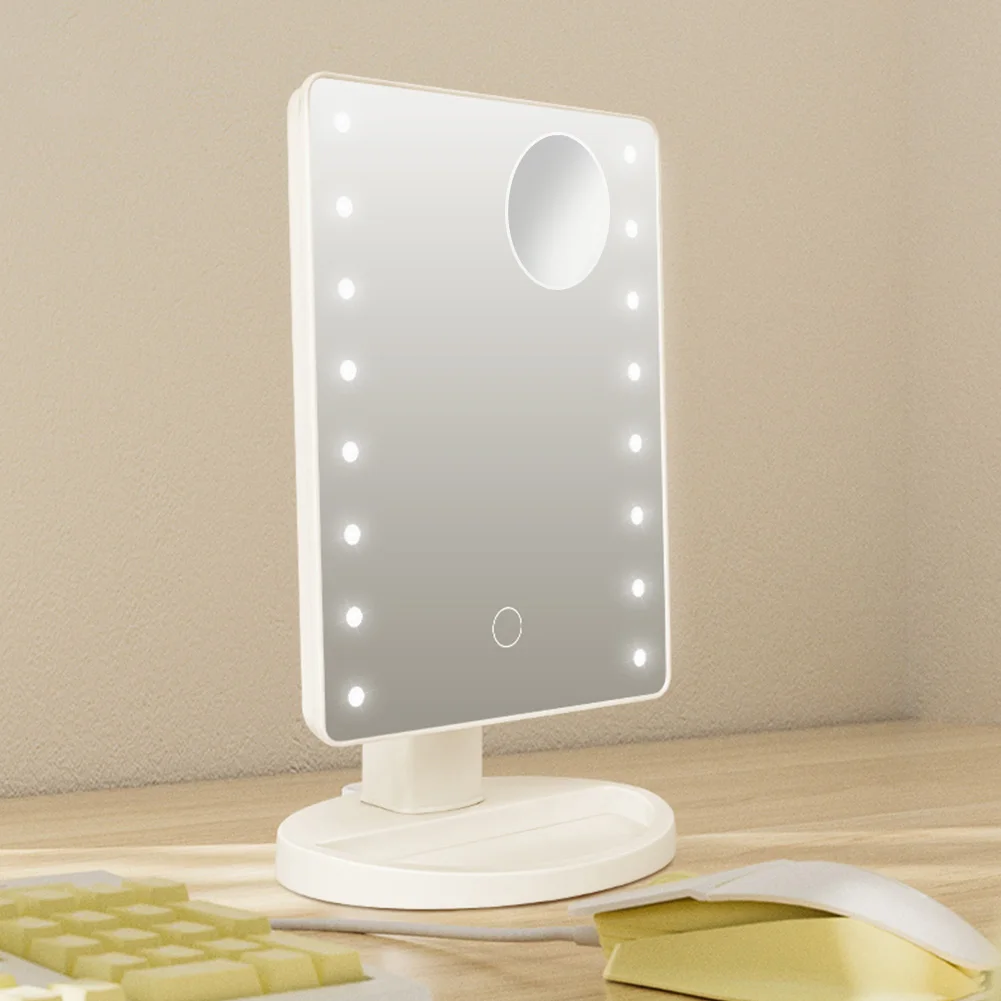 LED Makeup Mirror Lighted Up Tabletop Mirror 16 LEDs Adjustable Vanity Mirror with Magnifying Mirror Make-Up Accessories