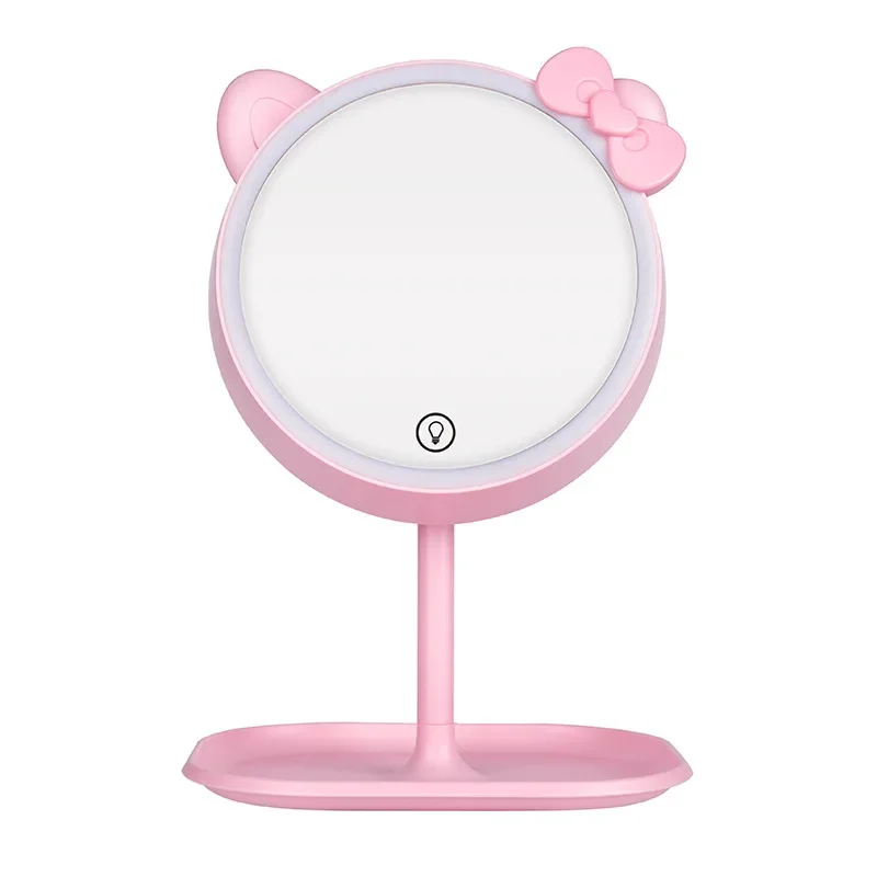 Pink Cat Makeup Mirror with Led Mirrors Standing Mirror Touch Screen Vanity Mirror Adjustable Light Desk Cosmetic Mirrors