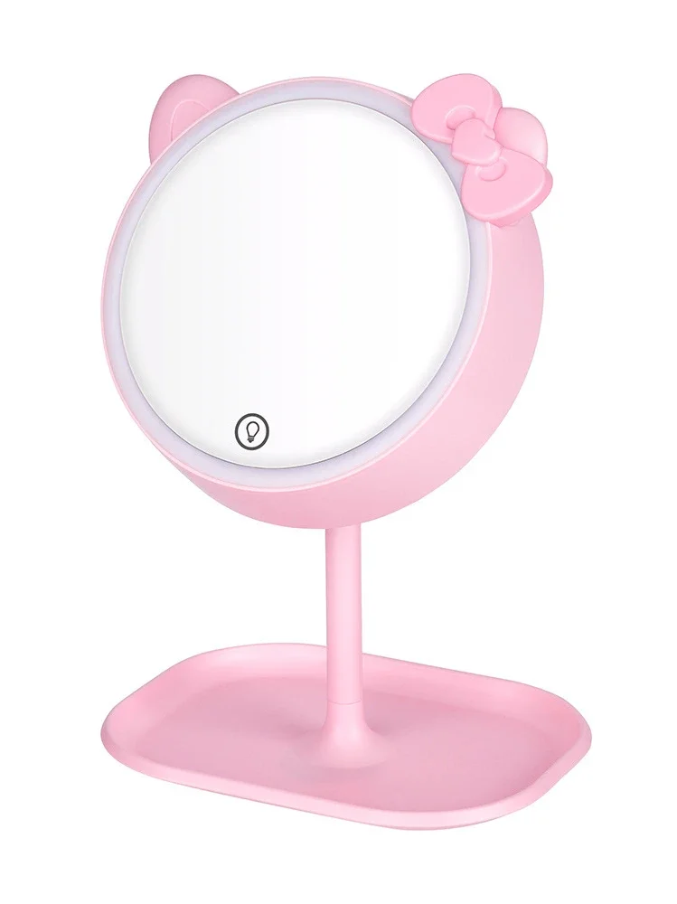 Pink Cat Makeup Mirror with Led Mirrors Standing Mirror Touch Screen Vanity Mirror Adjustable Light Desk Cosmetic Mirrors