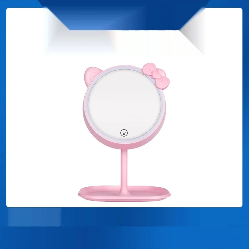 Pink Cat Makeup Mirror with Led Mirrors Standing Mirror Touch Screen Vanity Mirror Adjustable Light Desk Cosmetic Mirrors