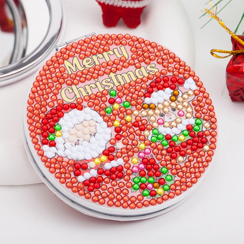 Double Sided DIY Diamond Painting Mirror Kit Santa Special Shape Diamond Painting Compact Mirror Diamond Art Makeup Mirror