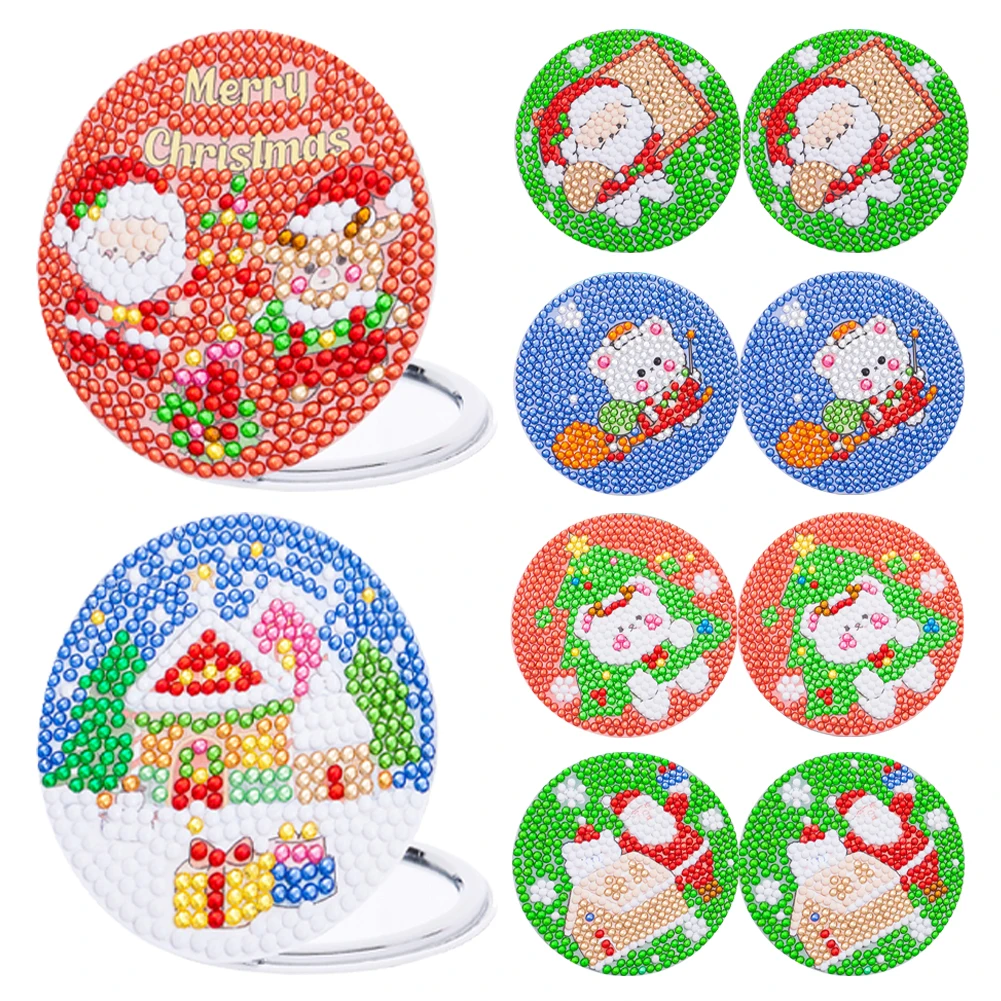 Double Sided DIY Diamond Painting Mirror Kit Santa Special Shape Diamond Painting Compact Mirror Diamond Art Makeup Mirror