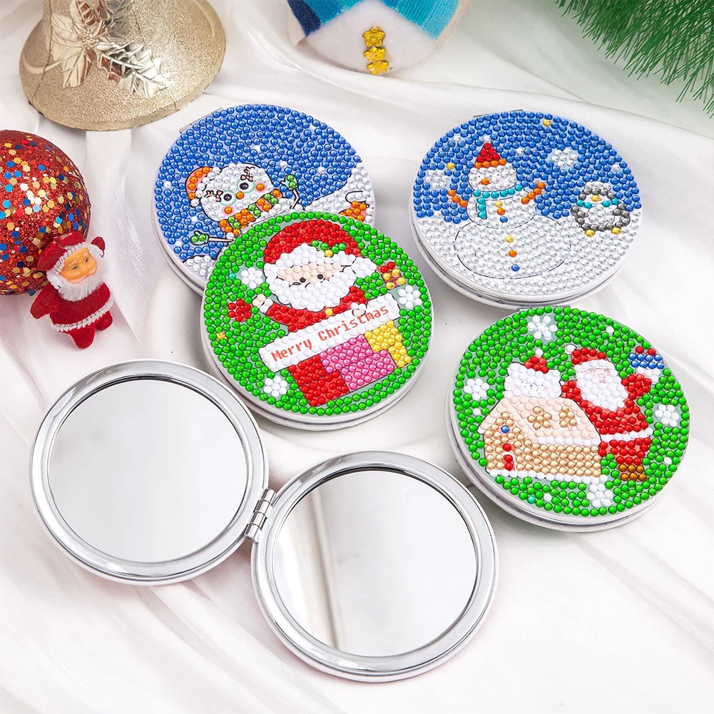 Double Sided DIY Diamond Painting Mirror Kit Santa Special Shape Diamond Painting Compact Mirror Diamond Art Makeup Mirror