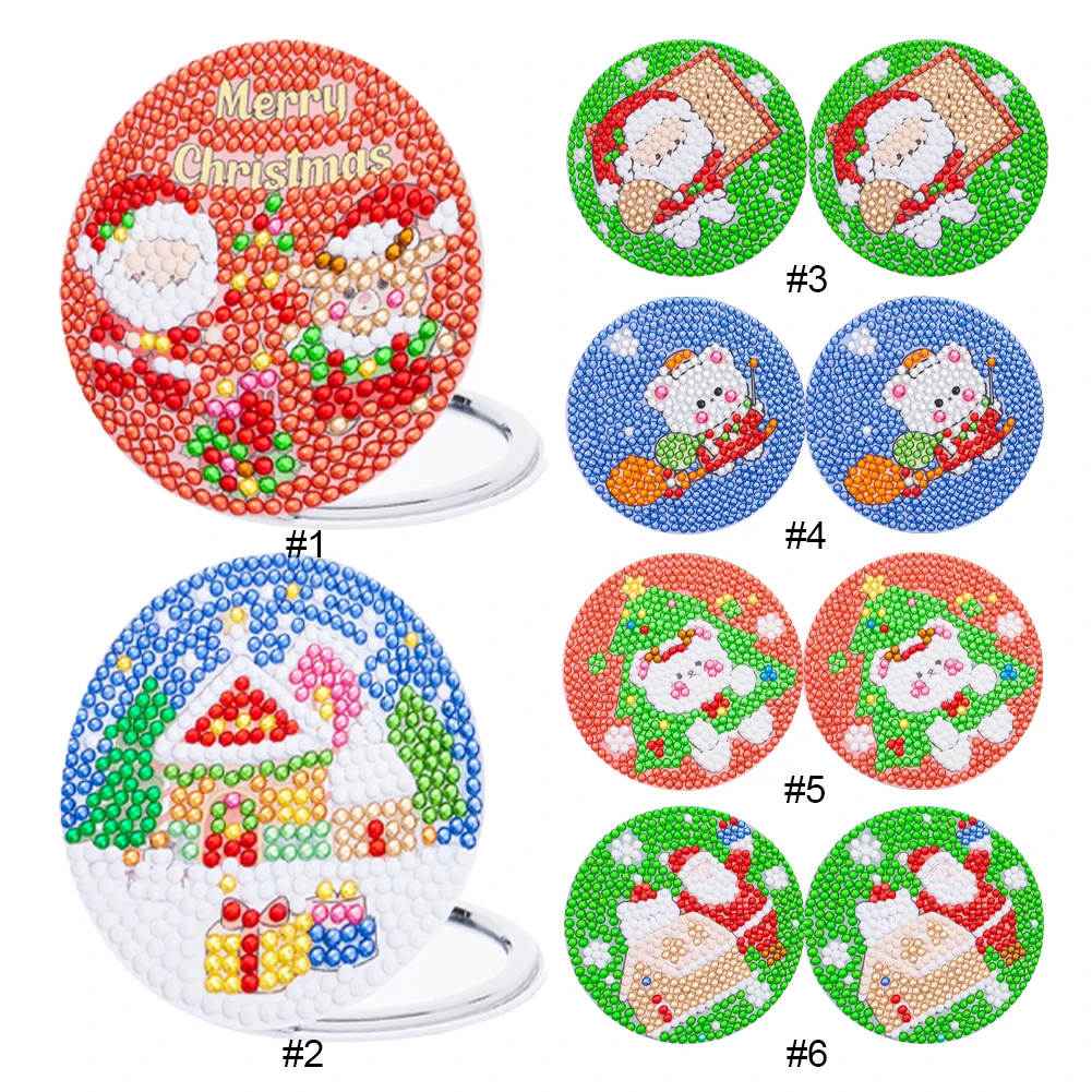 Double Sided DIY Diamond Painting Mirror Kit Santa Special Shape Diamond Painting Compact Mirror Diamond Art Makeup Mirror