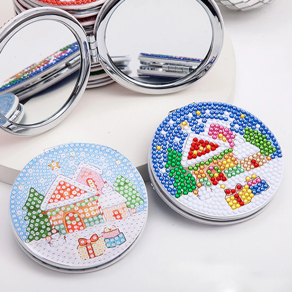 Double Sided DIY Diamond Painting Mirror Kit Santa Special Shape Diamond Painting Compact Mirror Diamond Art Makeup Mirror