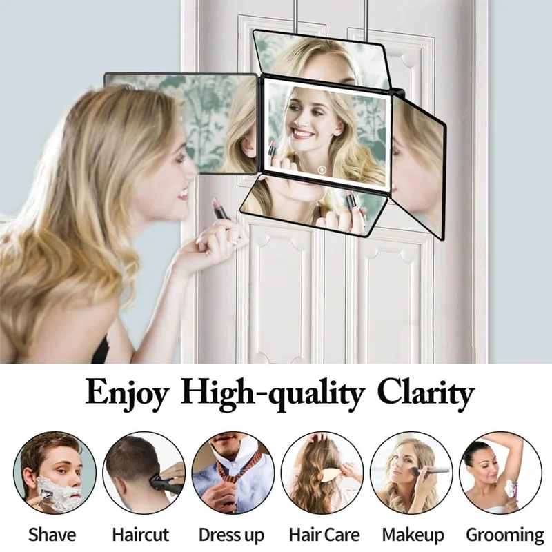 5 Way Mirror for Self Hair Cutting, 360 Mirror for Braiding, 5 Sided Barber Mirrors with Light, Makeup Mirror with Hooks