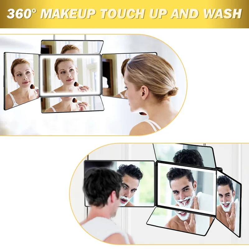 5 Way Mirror for Self Hair Cutting, 360 Mirror for Braiding, 5 Sided Barber Mirrors with Light, Makeup Mirror with Hooks