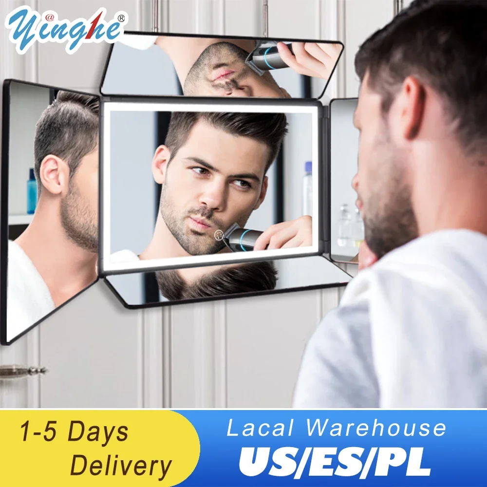 360° Adjustable 3 Way Mirror Trifold Mirror Self Hairdressing Mirror Three-fold Mirror Hair Cutting And Styling DIY Haircut Tool