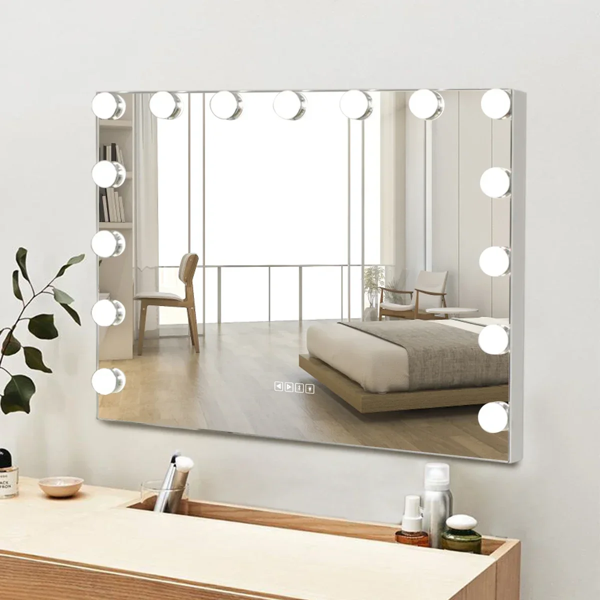 New Large Vanity Mirror with Lights Led Mirror with Lights Lighted Makeup Mirror with 15 Dimmable LED Bulbs for Dressing Table