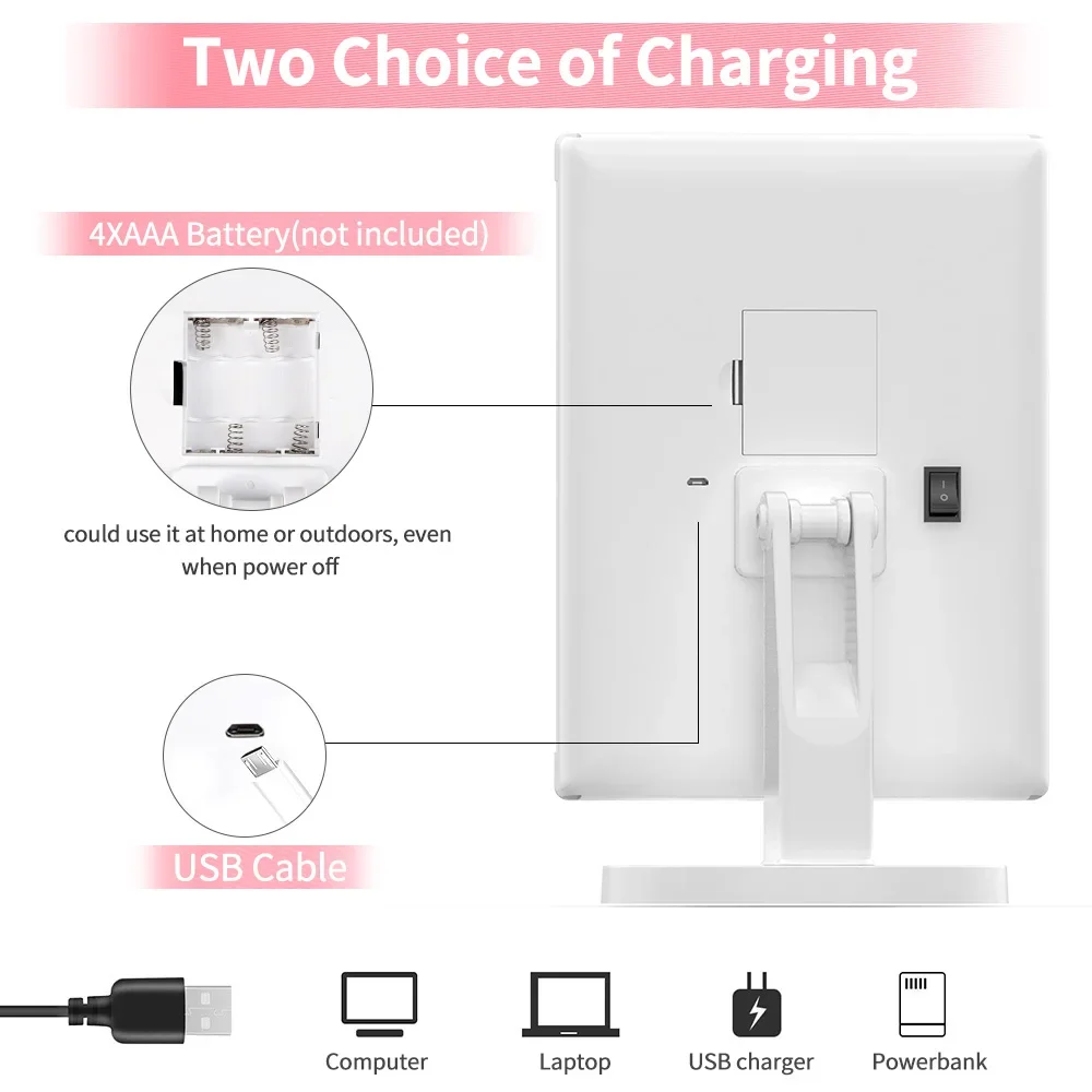 Portable Makeup Mirror Led Light Touch Screen Vanity Mirror with 21 LED Lights 1X/2X/3X Magnifying 3 Folding Cosmetic Mirror