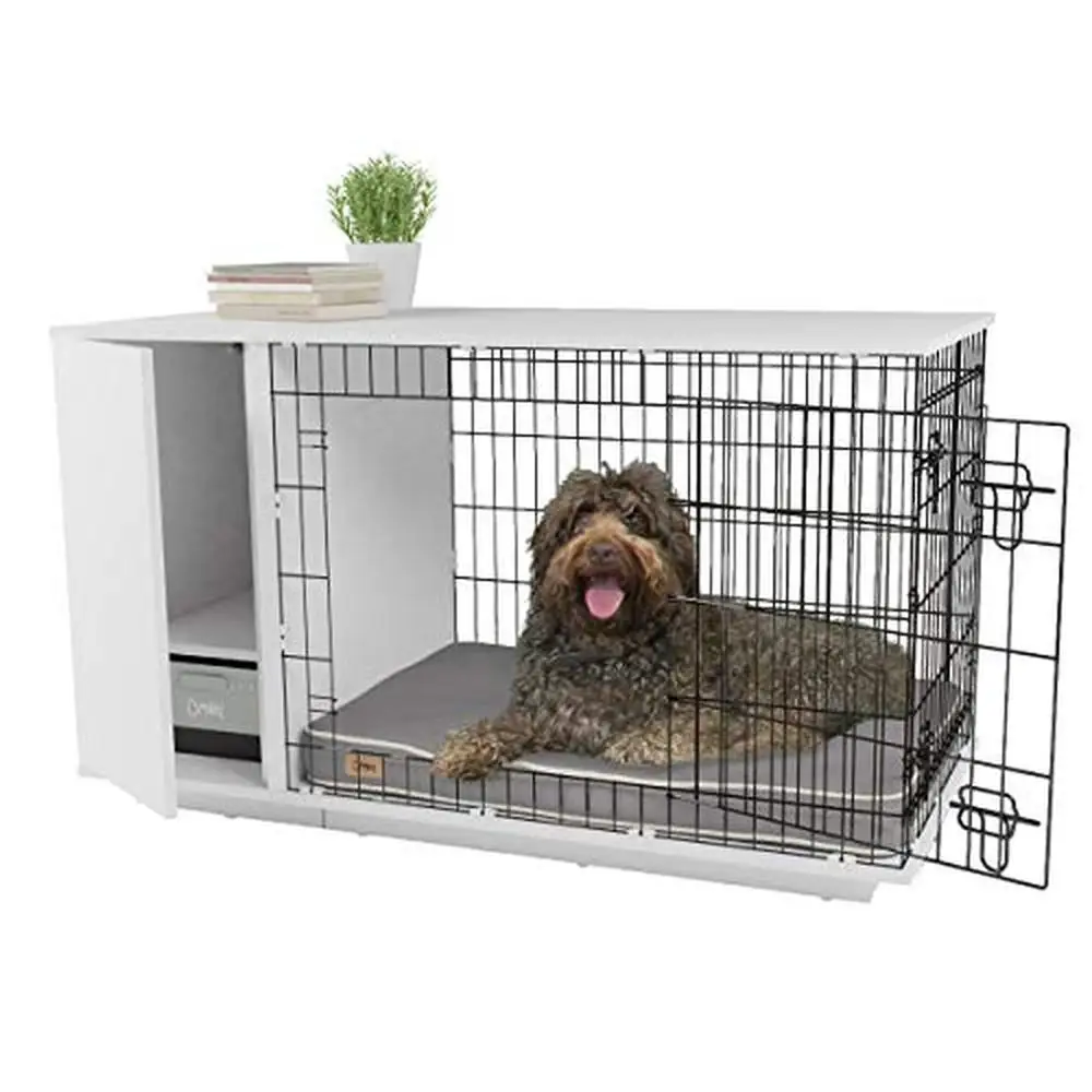 Wooden Dog Crate Modern Furniture Style Safe Space Puppy Training Comfortable Bed Accessories Optional Wardrobe Storage Indoor