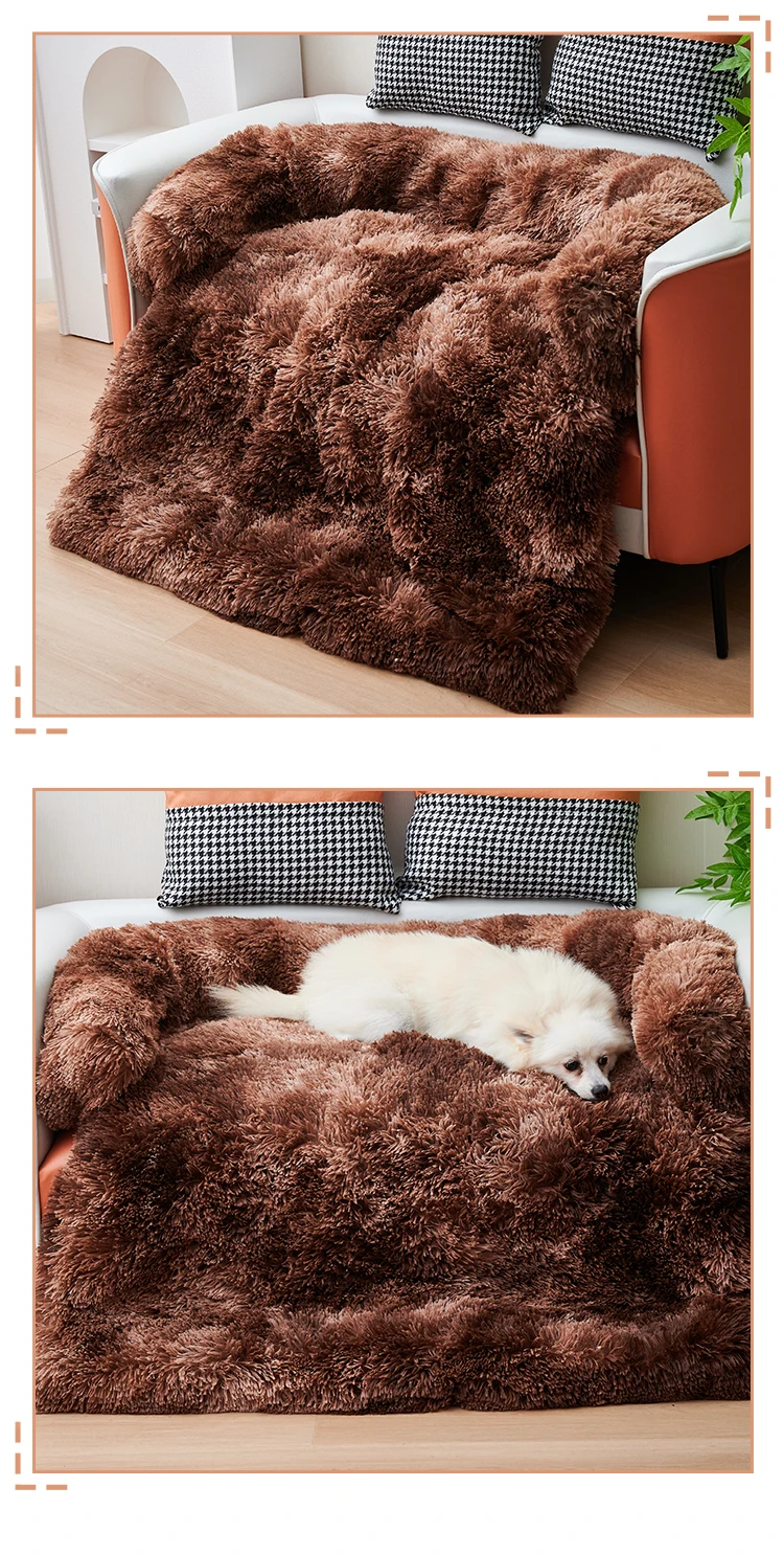 Calming Dog Bed Fluffy Plush Dog Mat for Furniture Protector with Zipper Removable Washable Cover for Large Medium Dogs and Cats