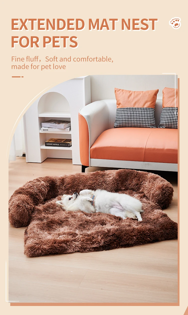 Calming Dog Bed Fluffy Plush Dog Mat for Furniture Protector with Zipper Removable Washable Cover for Large Medium Dogs and Cats