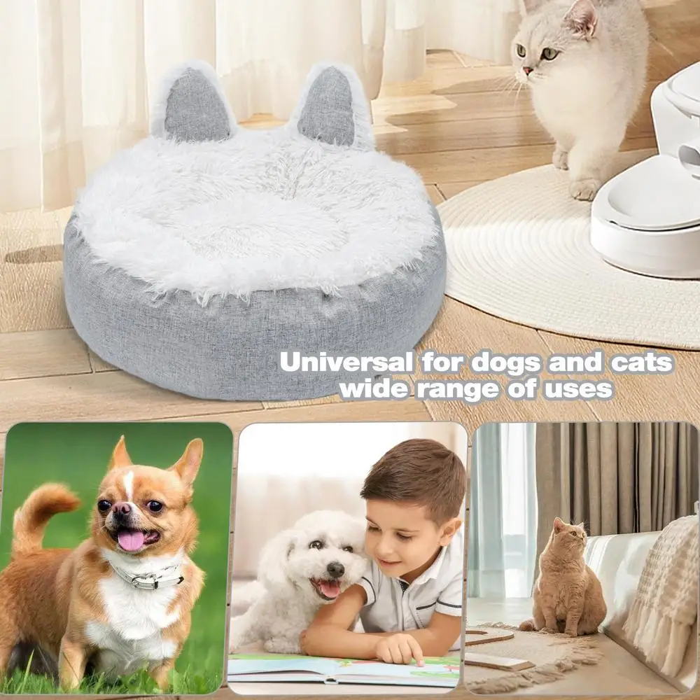 Cat Sleeping Bed Cat Ear Cat Crate Cushion Furry Cat Crate Cushion Removable Cat Nest Bed With Non-slip Bottom For Cold Weather