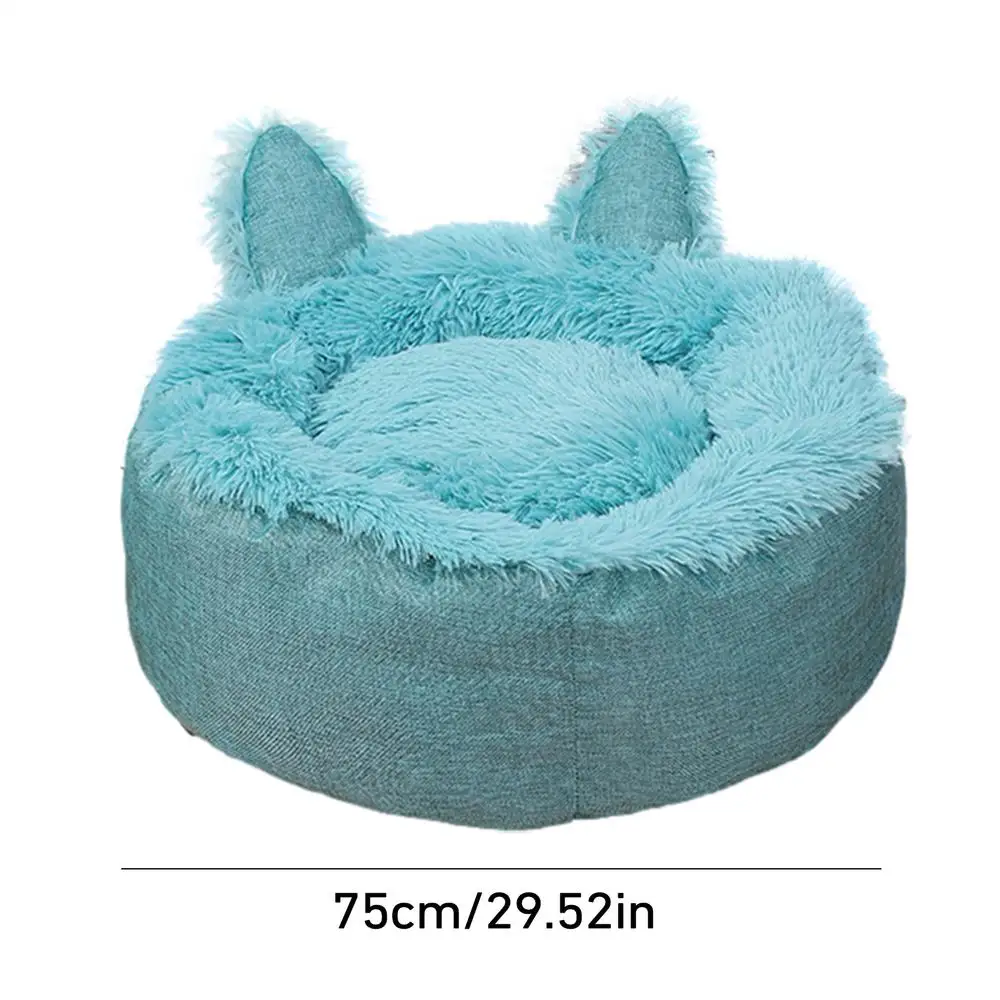 Cat Sleeping Bed Cat Ear Cat Crate Cushion Furry Cat Crate Cushion Removable Cat Nest Bed With Non-slip Bottom For Cold Weather