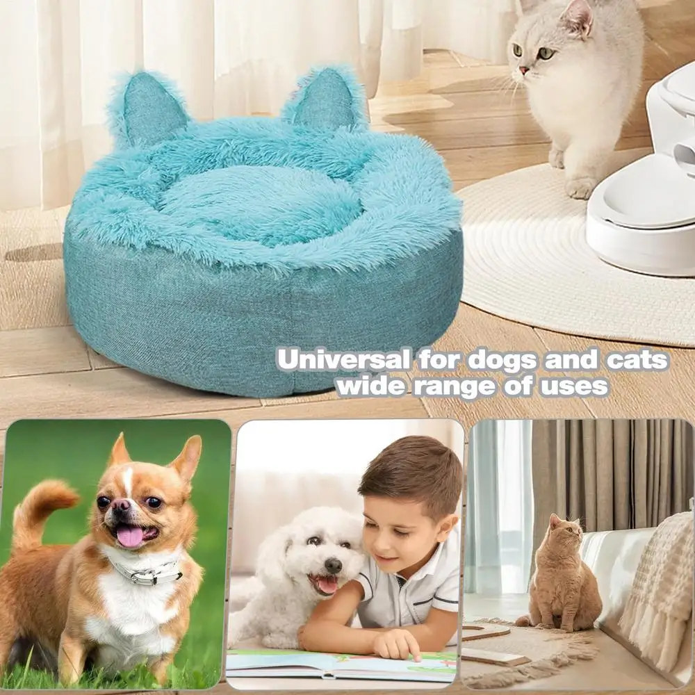 Cat Sleeping Bed Cat Ear Cat Crate Cushion Furry Cat Crate Cushion Removable Cat Nest Bed With Non-slip Bottom For Cold Weather