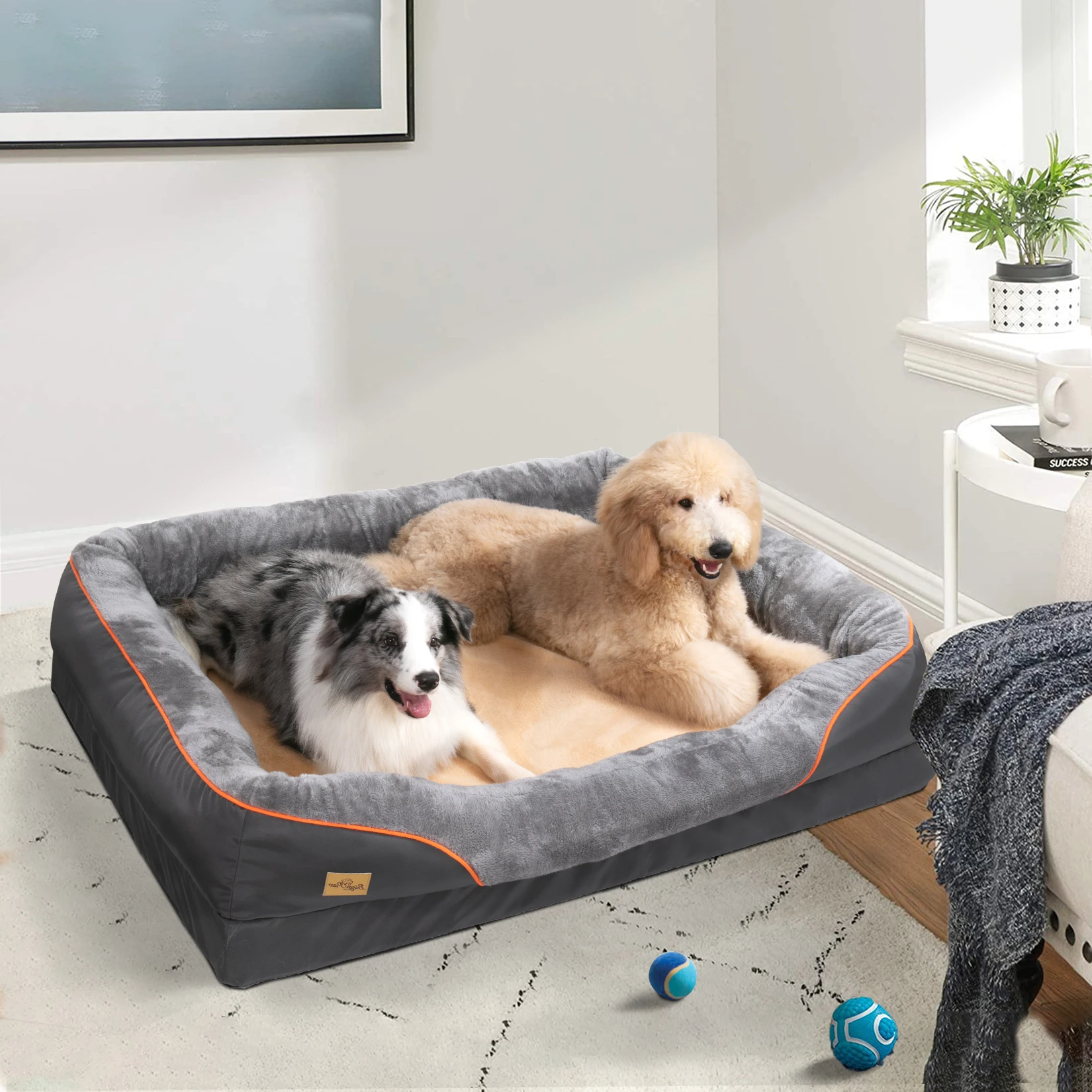 Jumbo Large Orthopedic Dog Bed Memory Foam Quilted Bolstered Pet Sofa Couch Elevated Cushion Warm Waterproof Mattress