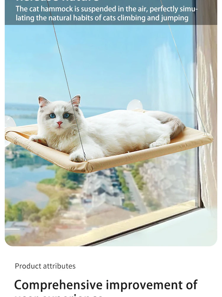 Ultra-Soft Cat Window Hammock Bed - Cozy Cloud-Like Perch for Feline Naptime - Securely Mounted, Perfect Space-Saving