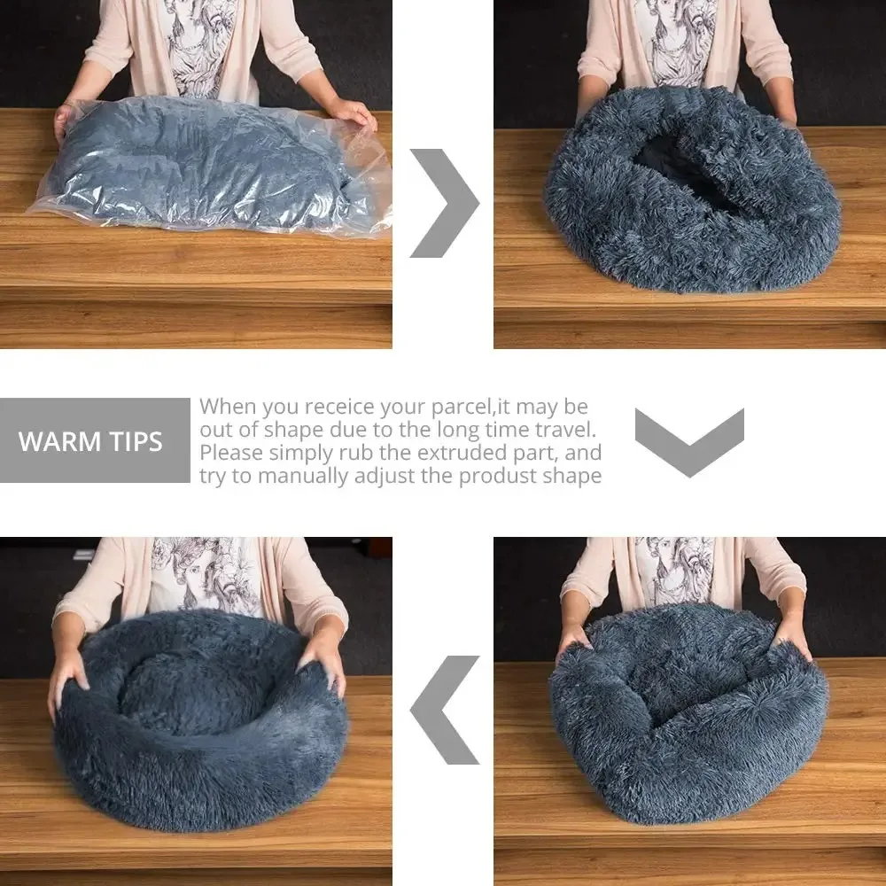 40-90cm Fluffy Dog Bed For Large Round Dog Bed Super Soft Cat House Plush Cat Nest Winter Warm Dog Pet Bed