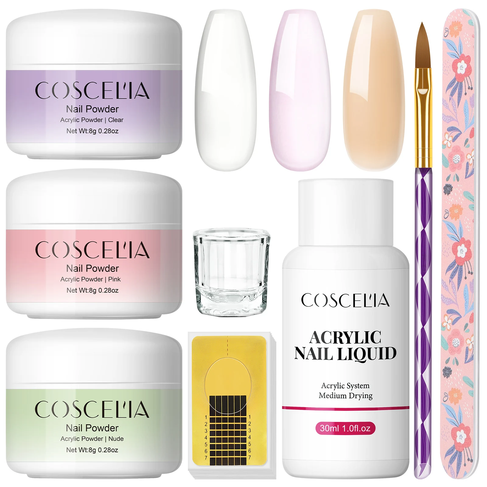 Coscelia Nail Starter Kit with 30ML Acrylic Liquid 3PCS Acrylic Powder for Quick Building Gel Polish Poly Nail Gel Extension