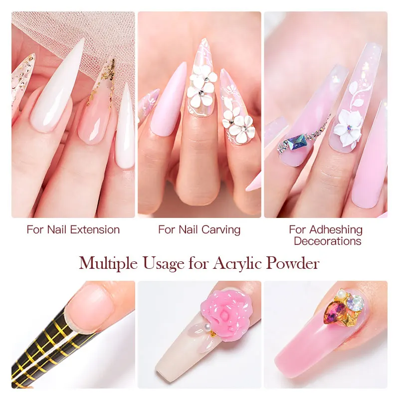 Nail Acrylic Powder and Liquid Monomer Nails Art Decoration For Manicure Set Kit Crystal Nail Glitter 3D Nail Tips Carving Tools