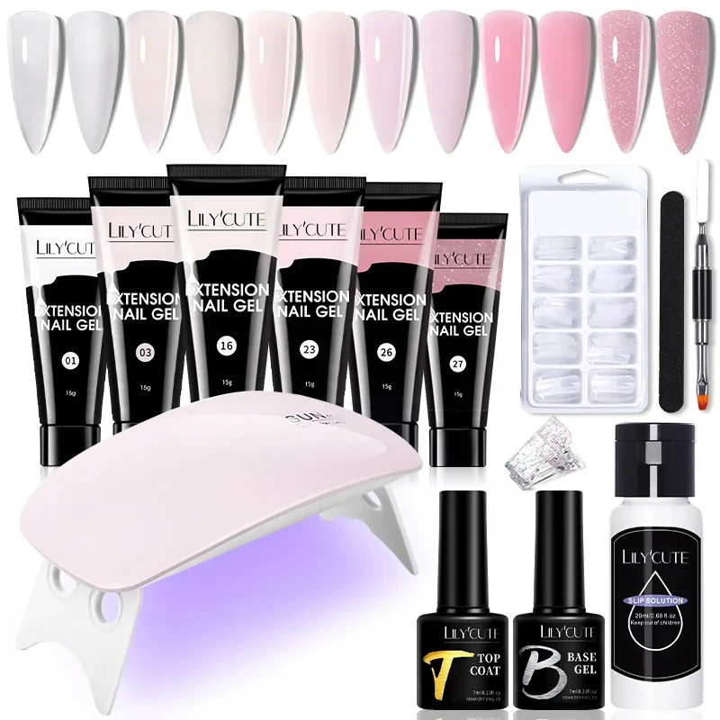 LILYCUTE Nail Gel Kit 6W LED Lamp Full Manicure Set Vernis Semi Permanent Quick Extension Gel Nail Acrylic Solution For Nail Art